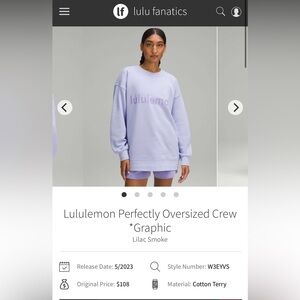 Lululemon Size 2 Lavender Oversized Crew